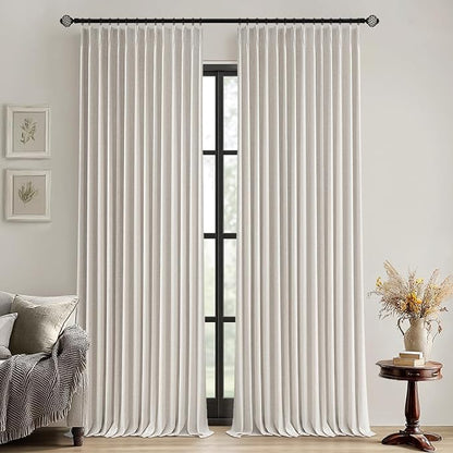 MIULEE Birch Pinch Pleated 100% Blackout Linen Curtains 40x84 Inches | Room by MIULEE