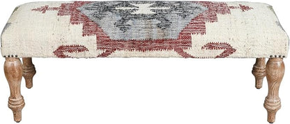 LR Home Off-White/Multicolor Handmade Upholstered Bench - Image 9