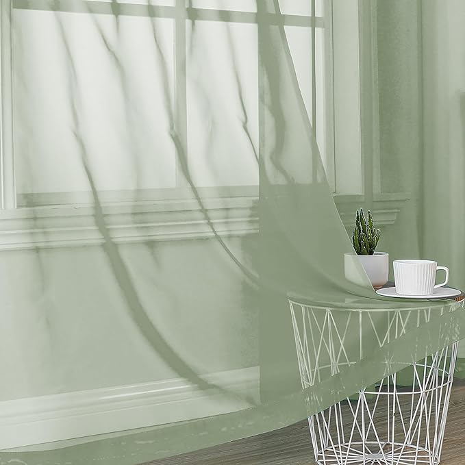 2 Panels Sheer Sage Green Curtains 72 Inches Length Window Treatment - Image 6