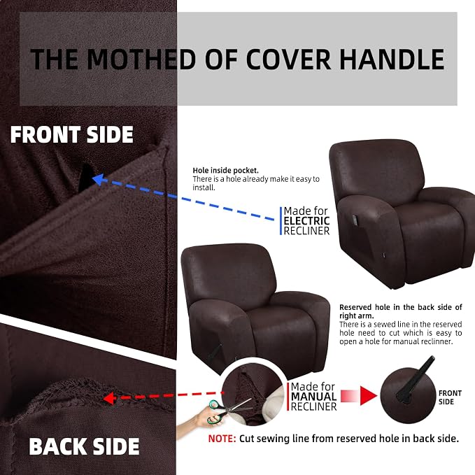 ANARACHON Leather Look Recliner Chair Covers Stay in Place 4-Piece Recliner - Image 7