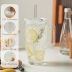 KEMORELA 4-Pack 24 Oz Glass Tumblers with Straws and Lids, Iced Coffee Cups with Begonia Floral Pattern, Smoothie Cups with Handles, Reusable Cold Drinkware, Glass Tumblers for Beverages