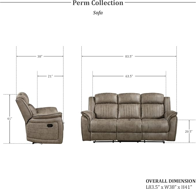 Lexicon Recliner Living Room Set, Home Theater Seating, Manual Polished - Image 8