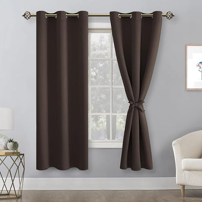 Blackout Curtains for Bedroom, 38 x 63 Inches Length Brown 2 Panels | Thermal - Image 9