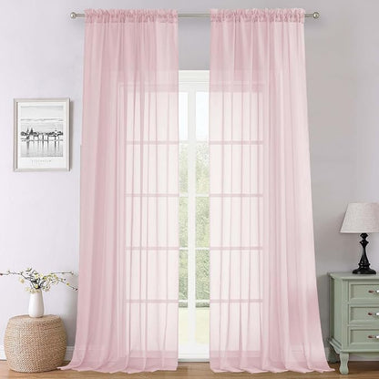Blush Pink Sheer Curtains 108 Inches Long 2 Pcs, Dual Rod Pocket Home Decor by Lecloud