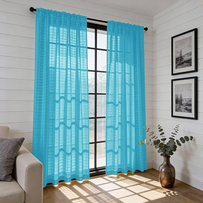 SpaceDresser Check Sheer Curtains 84 Inches Long - Image 6