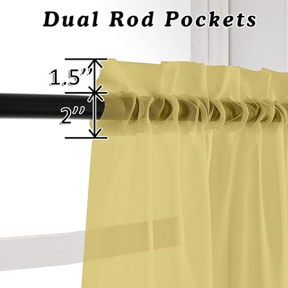Mustard Yellow Sheer Curtains 108 Inches Long, Light Filtering Airy Transparent - Image 3
