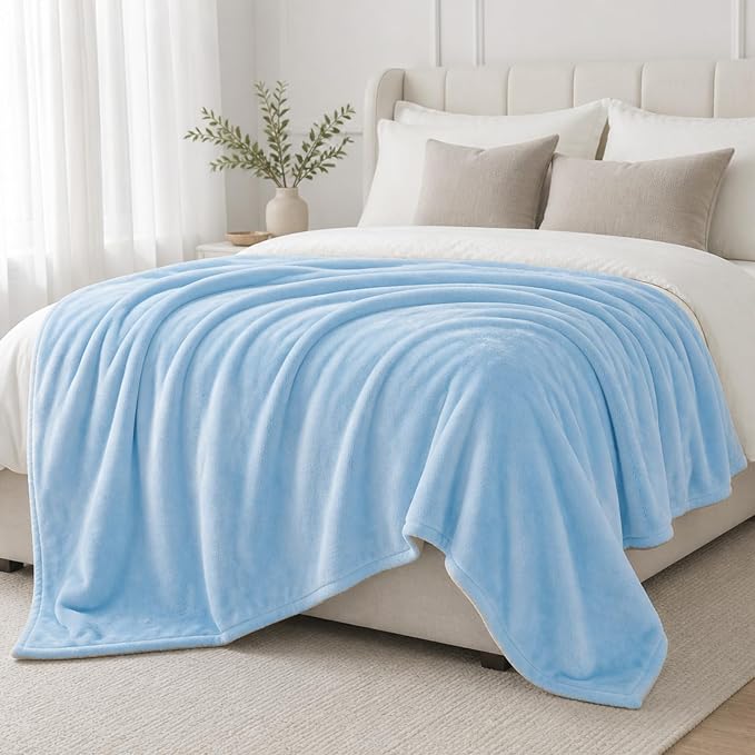 Light Blue Fleece Plush Throw Blanket 90"x90"for Couch Fuzzy Cozy Flannel | by JIAHANNHA
