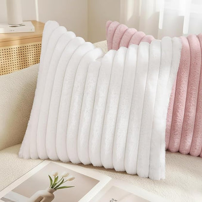 decorUhome Fall Faux Fur Throw Pillow Covers 22x22 Set of 2 White | Decorative - Image 4