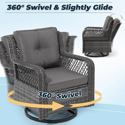 3 Pieces Patio Swivel Chairs, Wicker Patio Conversation Sets - Image 5