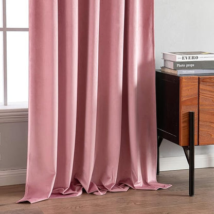 MIULEE Velvet Curtains 52x84 inches 2 Panels Blush Pink Blackout Curtains | - Image 7