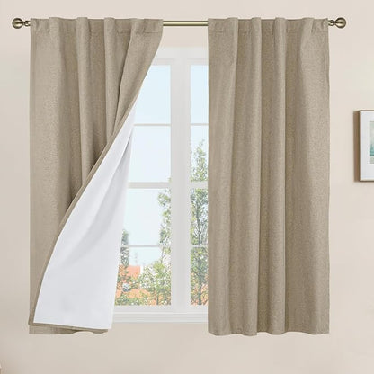 Natural 100% Blackout Linen Bedroom Curtains 54 Inches 2 Panels | Linen Textured by LAMIT