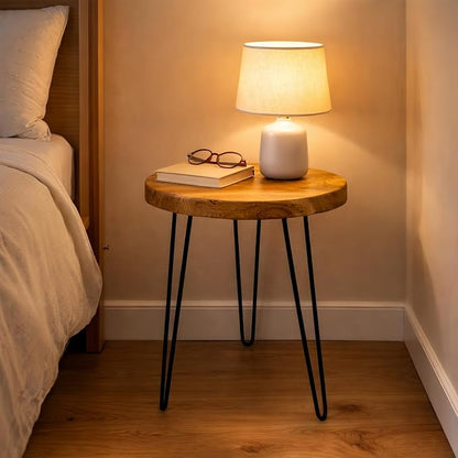 Round Live Edge Wood End Table, Rustic Modern Nightstand, Small Wood Coffee - Image 3