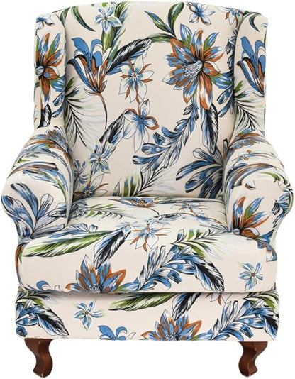 HAOYONG Wing Chair Slipcovers Stretch Wingback Chair Covers Printed 2 Pieces by HAOYONG