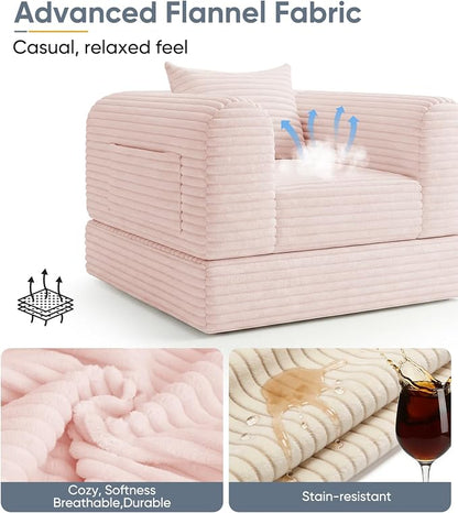 SYFERLORY Versatile 2 in1 Pink Armchair Accent Chair Couch Convertible Boneless - Image 5
