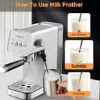 Espresso Machine,20 Bar Semi-Automatic Espresso Maker with Milk Frother,Compact Stainless Steel Coffee Machine with 40oz Removable Water Tank for Cappuccino,Latte, Americano,Sliver for Home