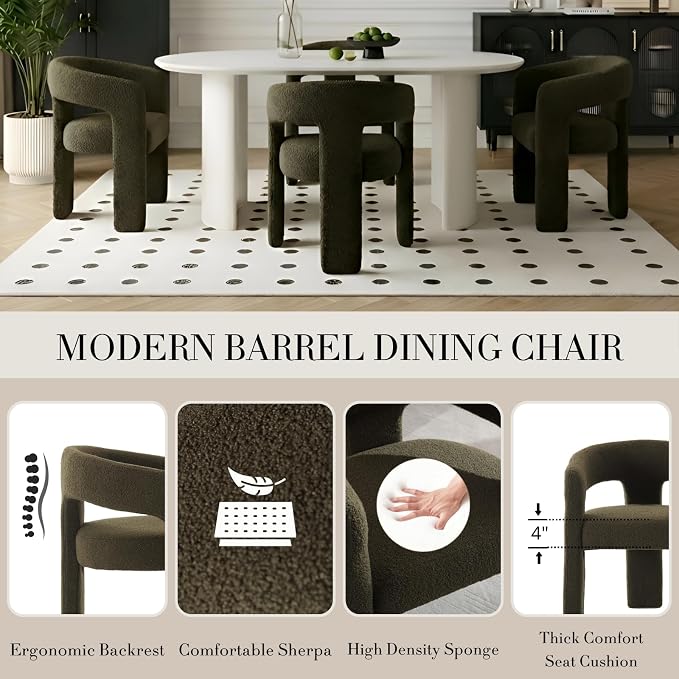 Modern Sherpa Dining Chairs Set of 2, Upholstered Barrel Chairs - Image 4