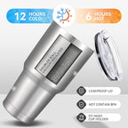 30 oz Tumbler with Lid Stainless Steel Tumblers Vacuum Insulated Cup Reusable Powder Coated Travel Mug Double Wall Leak Proof Portable Cups Keep Cold Drinks for 12 Hours, Stainless, 1 Pack