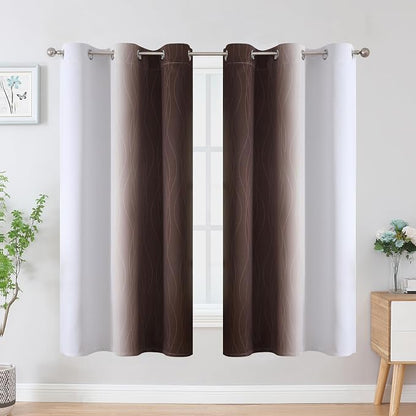 Brown and Greyish White Blackout Curtains 42Wx63L 2 Panels | Ombre Curtains - Image 2