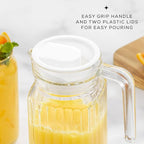 40oz Glass Pitcher with Lid (2 Lids) - Beverage Serveware, Storage Container and Carafe for Cold Drinks and Liquids. Glass Water Pitcher also for Juice, Bedside Carafe, Sun Tea Jar