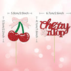 24 Pack She's the Cherry On Top Cupcake Toppers, Glitter Cherry Sweet Cake Pick for Fruits Theme Baby Shower and Bridal Shower Decorations Supplies (Top)