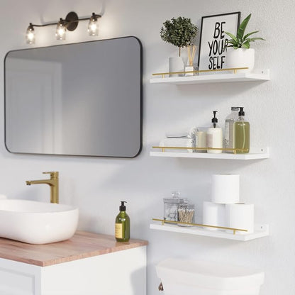 WOPITUES Floating Shelves with Gold Metal Guardrail, Shelves - Image 2