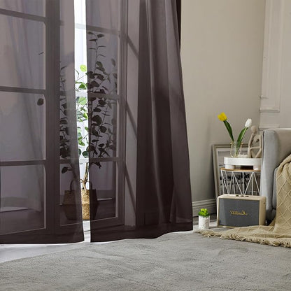 Chocolate Sheer Curtains 78 Inches Long 2 Panels, Light Filtering Voile Airy - Image 2