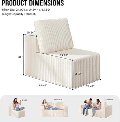 Single Sofa 1 Seat Couch with Deep Seat Memory Foam Cloud Chair with Pillows - Image 2