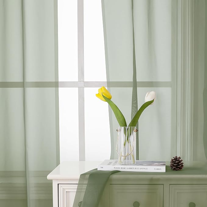 Sage Green Sheer Curtains 84 Inches Long 2 Panels Set, Solid Voile Light - Image 7