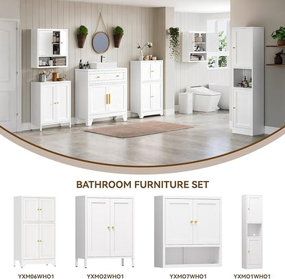 YAUWOH White Bathroom Floor Cabinet, Metal Storage Cabinet - Image 4