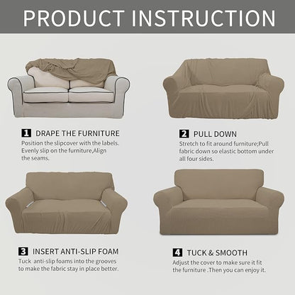 Easy-Going Stretch Loveseat Couch Covers Washable Natural | 1-Piece Loveseat - Image 3