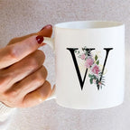 Retreez Initial A-Z Floral Botanical Bouquet Alphabet Monogrammed Monogram Mug 11 Oz Ceramic Tea Coffee Mugs - Appreciation Thank You Wedding Birthday Gifts for her friend coworker sister - W Initial
