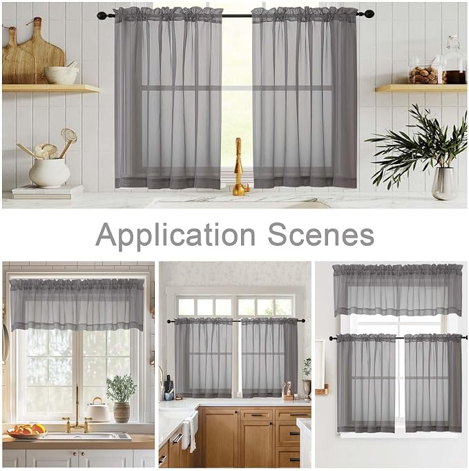 Kitchen Curtains 24 Inch Length Tier 2 Pieces, Cafe Bathroom Basement Rod - Image 6