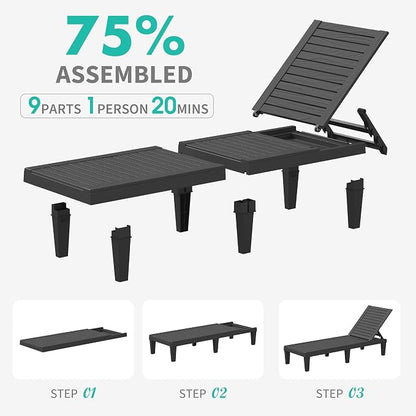 Outdoor Lounge Chair Set of 6, 5-Positions Adjustable Patio Chaise Lounges - Image 5