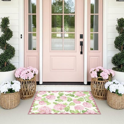 Front Door Mat Outside Entrance, 2x3 Pink White Floral Entryway Rug | Non-Slip - Image 4