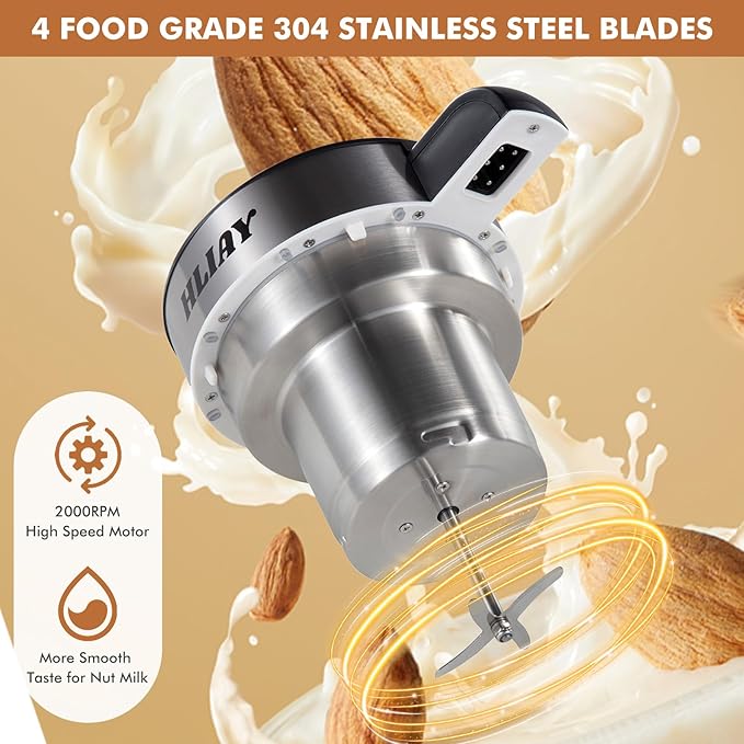 Automatic Nut Milk Maker Machine 50oz(Built-in Strainer), 6-7 Cups Per Batch, 100% Food Grade Stainless Steel 7-IN-1 Multifunctional Almond Milk Maker for Homemade Oat, Coconut, Soy&Plant Based Milks