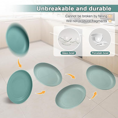 12 Pcs Unbreakable Deep Dessert Plates Set, 8 inch Reusable Plastic Wheat Straw Plates, Microwave and Dishwasher Safe Plate for Kitchen, Lightweight Plate for Dessert, BPA Free, Dark Green