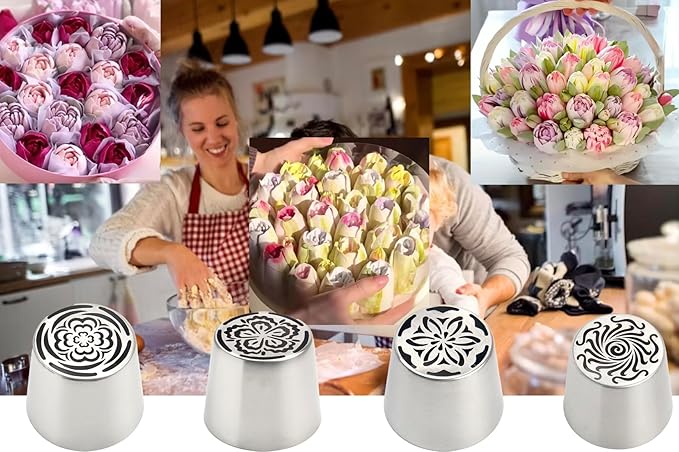 Extra Large Russian Piping Tips Cake Decorating Kit for Buttercream Roses 3D Floral Designs Baker Tools for Wedding Birthday Cakes Cupcakes Cookies