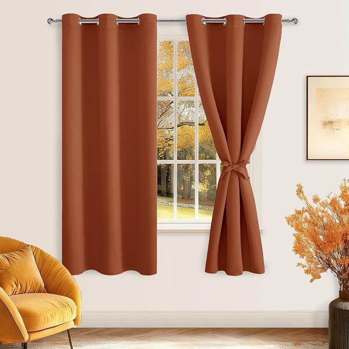 Fall Blackout Curtains for Bedroom Burnt Ochre 42 x 72 Inch 2 Panel | Thermal - Image 8