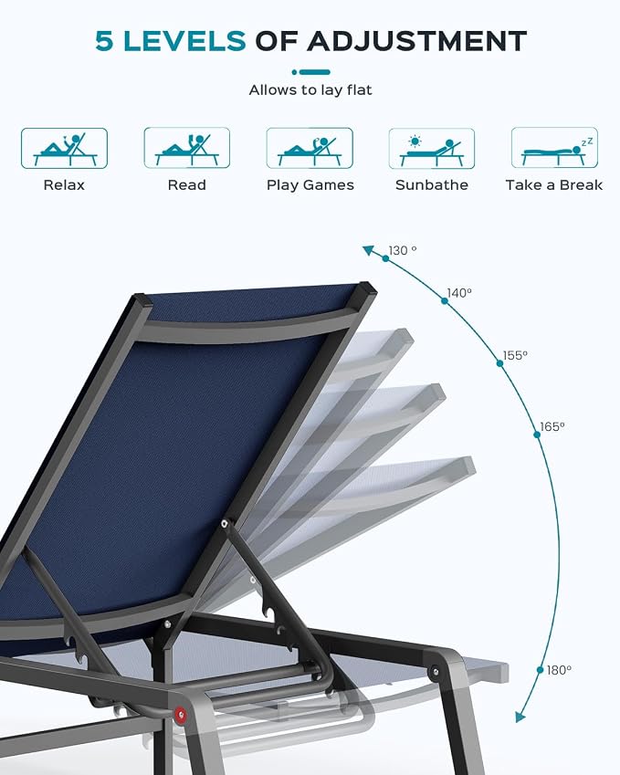 Ciokea Aluminum Foldable Lounge Chairs Set of 2 - Image 5