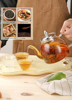 TETWIN Glass Teapot Including 6 Blooming Flower Tea Balls, Stovetop Safe Tea Pot with Removable Infuser for Loose Leaf Tea, 1000ml / 33.8oz