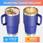 VEGOND 20 oz Tumbler Bulk with Handle Lid and Straw, Stainless Steel Insulated Travel Coffee Mug Set, Spill Proof Double Wall Metal Tumblers Cups, Royal Blue 6 Pack