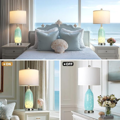 Rinweey 26" Bule Glass Table Lamps Set of 2, Nautical lamp - Image 5