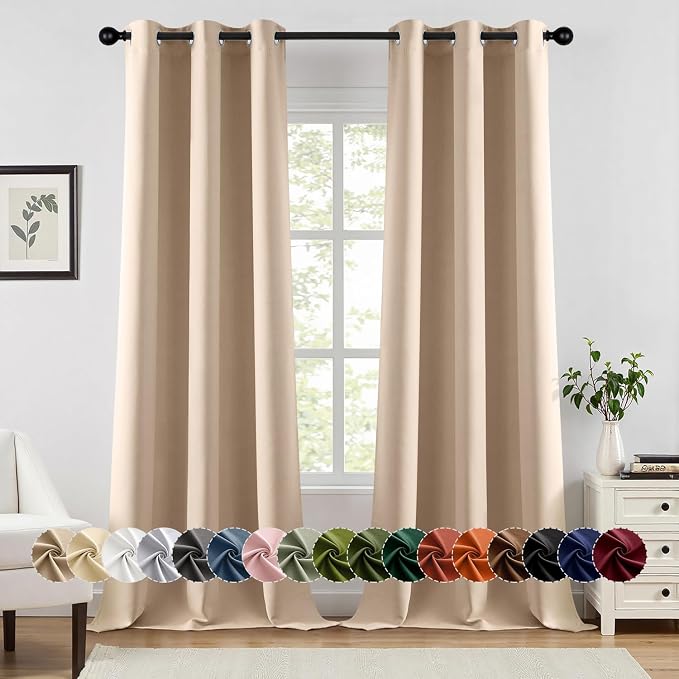 MIULEE Blackout Curtains for Bedroom 2 Panels 40 x 96 Inch Long Beige | Thermal by MIULEE
