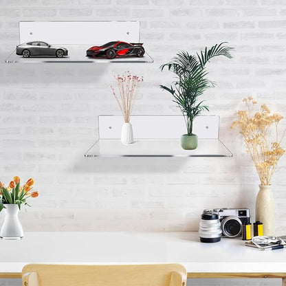 Jansburg 12 Inch L-Shaped Acrylic Floating Shelf Clear Wall Mounted Shelves - Image 6