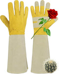 HANDLANDY Rose Pruning Gardening Gloves for Men Women, Thorn Proof Forearm Protection Leather Garden Gloves, Gardening Gifts for Gardeners (Yellow- Goatskin, X-Large (Pack of 1))