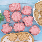 8 Pcs Cute Baby Shower Cookie Cutters for Baking Plastic Cookie Stamps Newborn Party Biscuit Mould Set DIY Fondant Biscuit Stamps Kitchen Tools(L8)