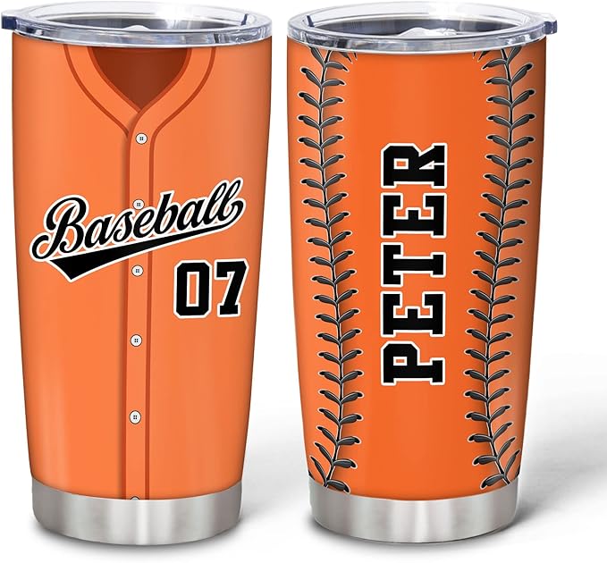 Hyturtle Personalized Baseball Tumbler Baseball Players Design Stainless Steel Double Walled Vacuum Insulated Tumblers 20oz30oz Coffee Travel Mug Cup Christmas Gift For Men Boys Friends Dad Sports Fan