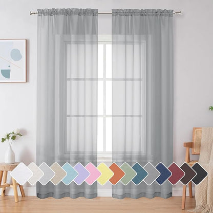 Simplebrand Light Grey Sheer Curtains 84 Inches Long, Light Filtering Rod by Simplebrand
