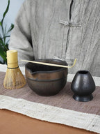 Artcome Luxury Matcha Tea Set – 4-Piece Japanese Matcha Kit with Black Rustic Glazed Bowl & Spout, Bamboo Whisk, Holder, Scoop & Manual – Handcrafted Ceramic Tea Ceremony Set
