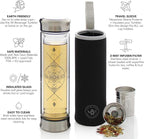 Teabloom All-Beverage Infusion Bottle – 14 oz / 400 ml – Double Wall Insulated Glass Travel Flask – Hot Tea & Cold Brew Coffee Thermos – Removable Sleeve
